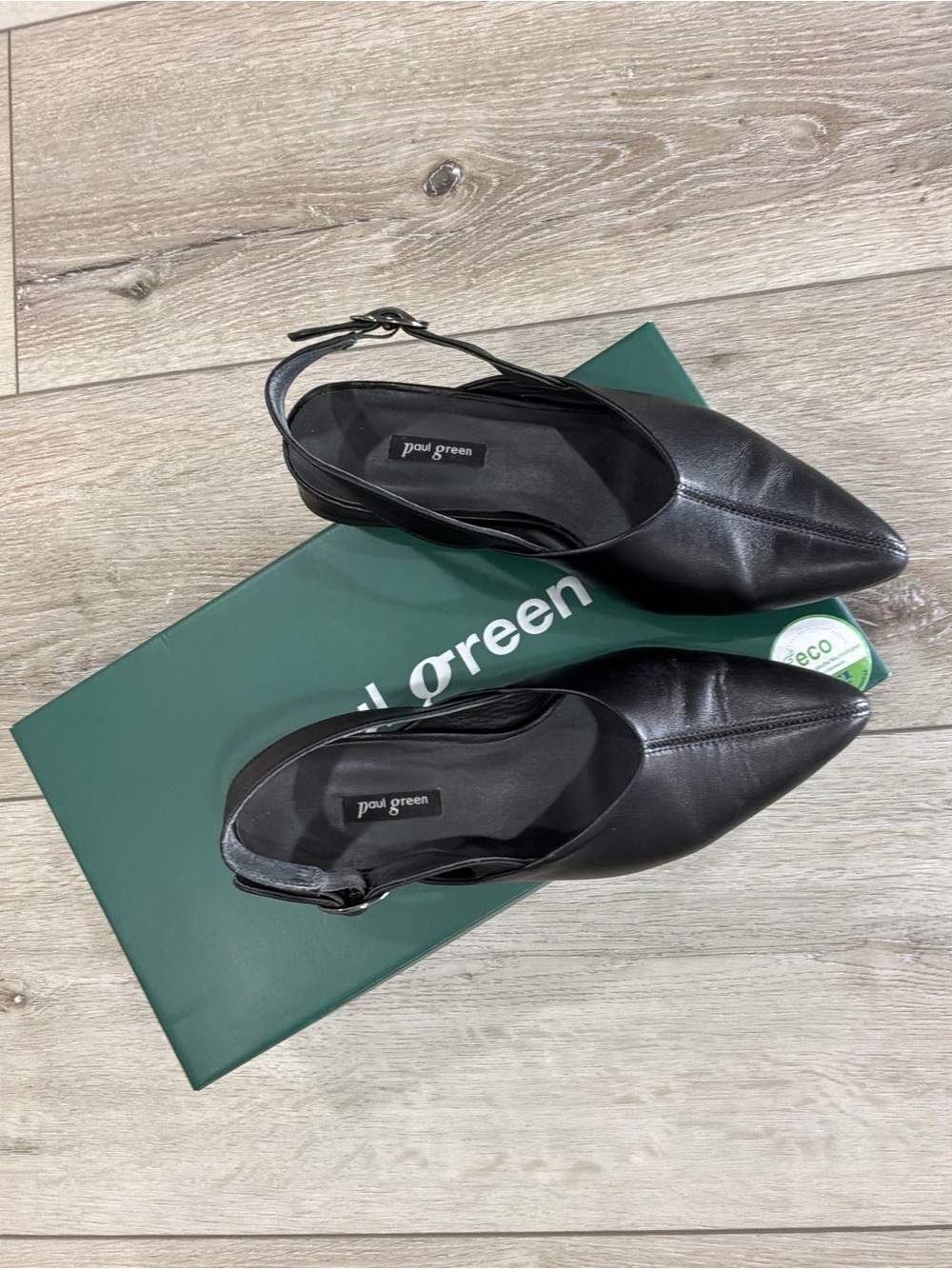 Paul Green Black Pointed Leather Slingback Mules